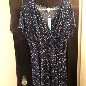 Blue & White Polka Dot Kaileigh Annette Faux Wrap Dress - XXL - NWT